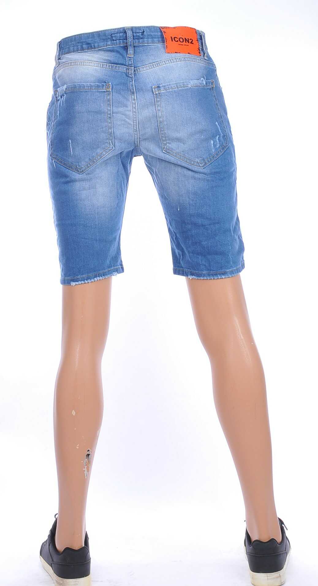 ICON2 hippie gescheurde slim fit heren korte spijkerbroek met verfvlekjes Blauw