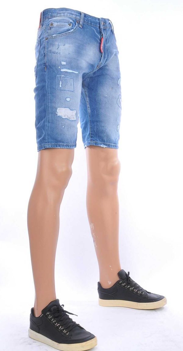 ICON2 hippie gescheurde slim fit heren korte spijkerbroek met verfvlekjes Blauw