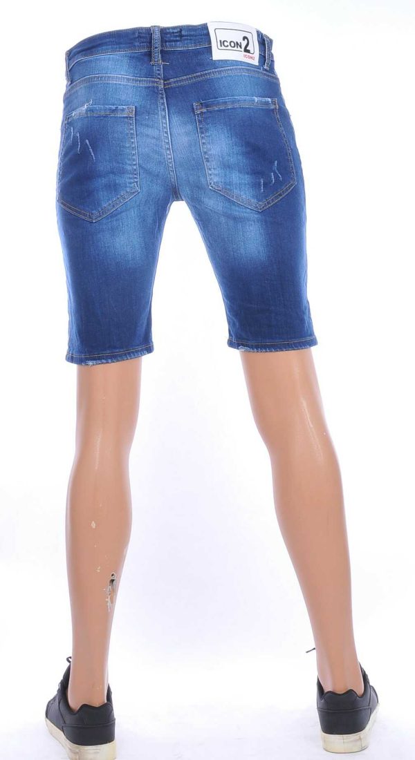 ICON2 hippie gescheurde slim fit heren korte spijkerbroek met verfvlekjes Blauw