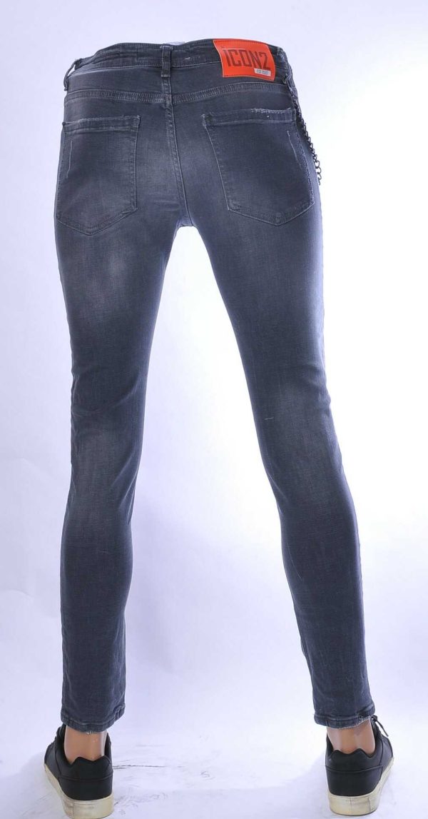 ICON2 hippie gescheurde slim fit stretch heren jeans met verfspatten Grijs