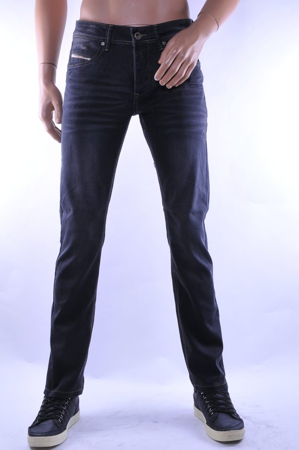 Jaylvis trendy slim fit heren jeans met contrast kleur stiksels, J279 Zwart