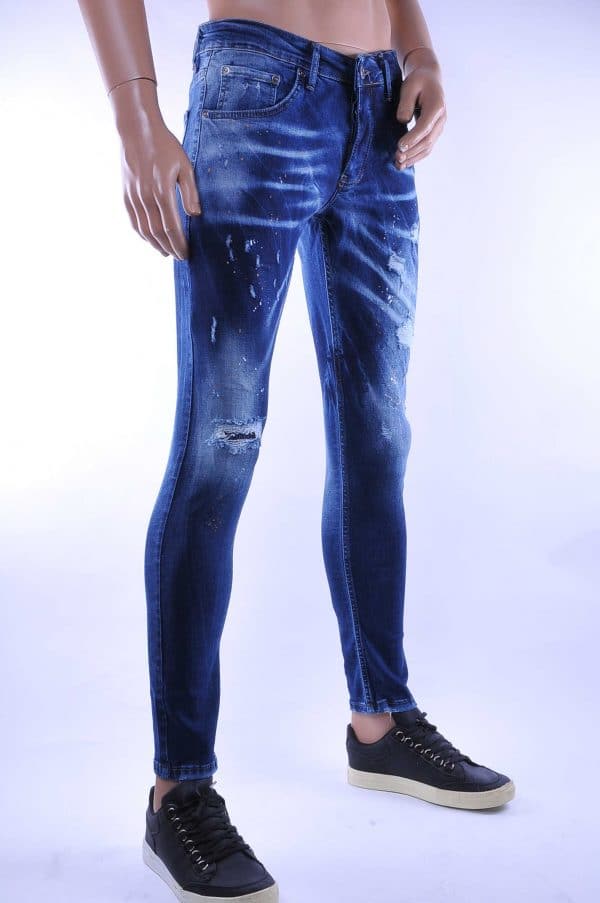 BlackRock gescheurde slim fit stretch jeans met verfspetters Blauw