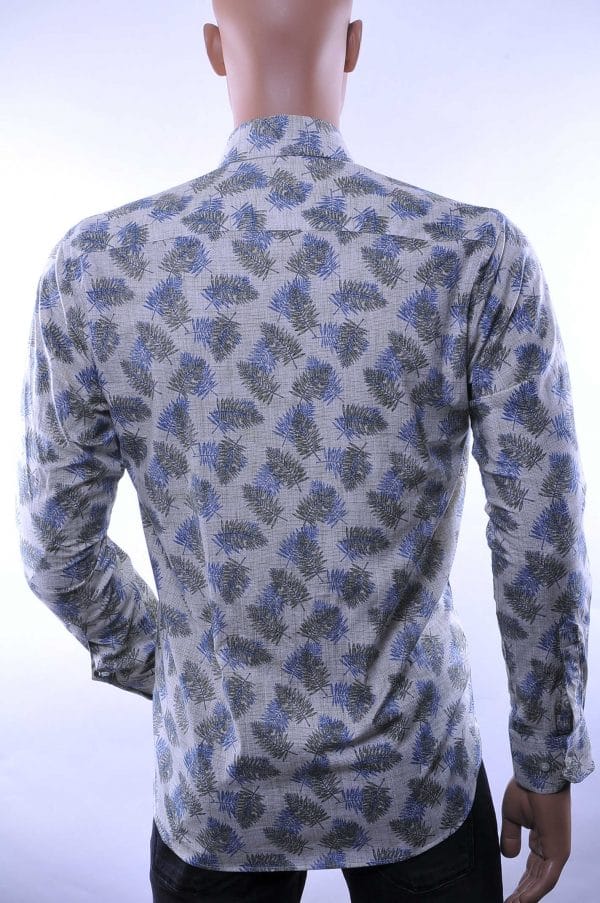 Corrino modern fit allover bladeren dessin overhemd blouse met borstzak Groen