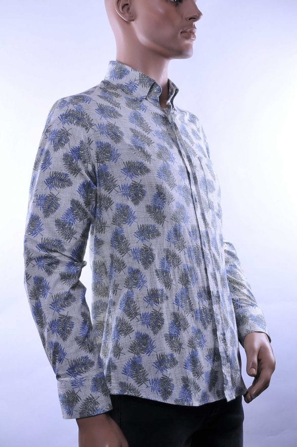 Corrino modern fit allover bladeren dessin overhemd blouse met borstzak Groen