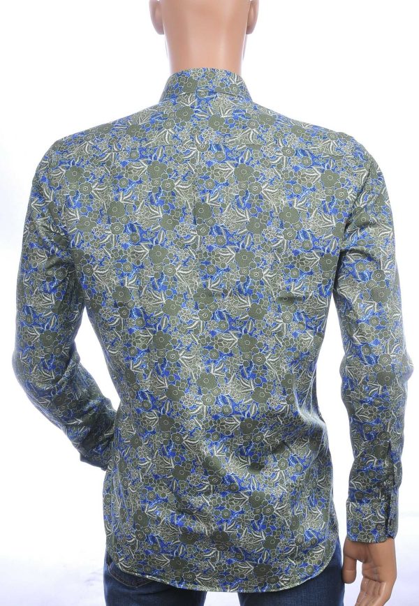 CARTER DAVIS Italiaanse slim fit allover bloemen dessin heren overhemd Khaki