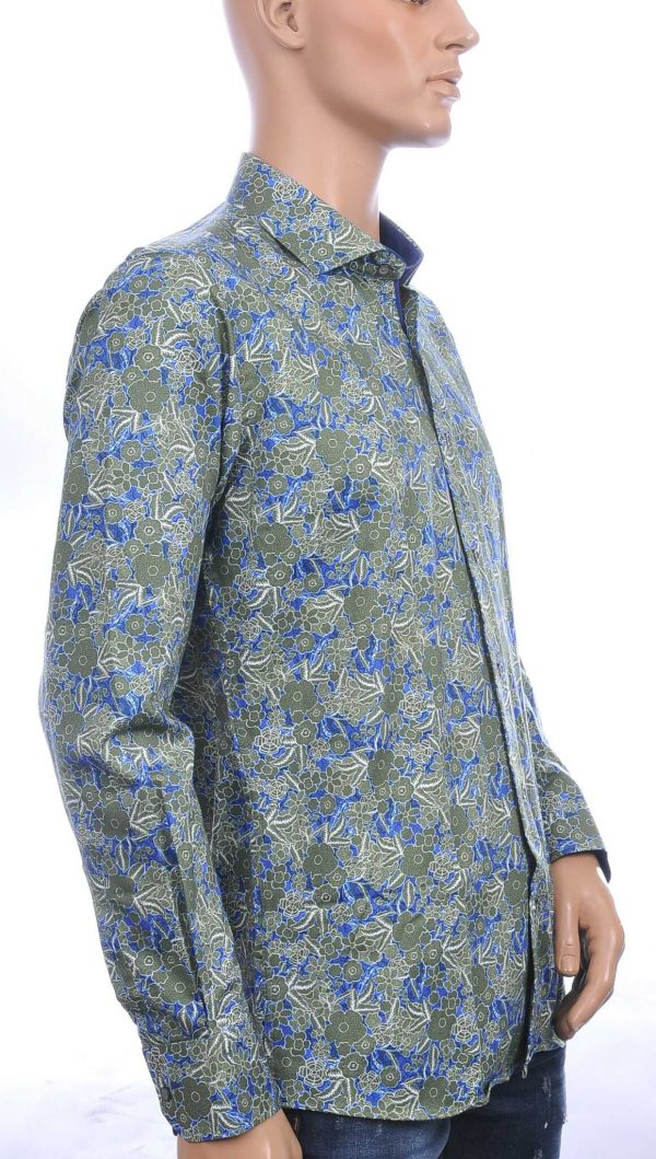 CARTER DAVIS Italiaanse slim fit allover bloemen dessin heren overhemd Khaki