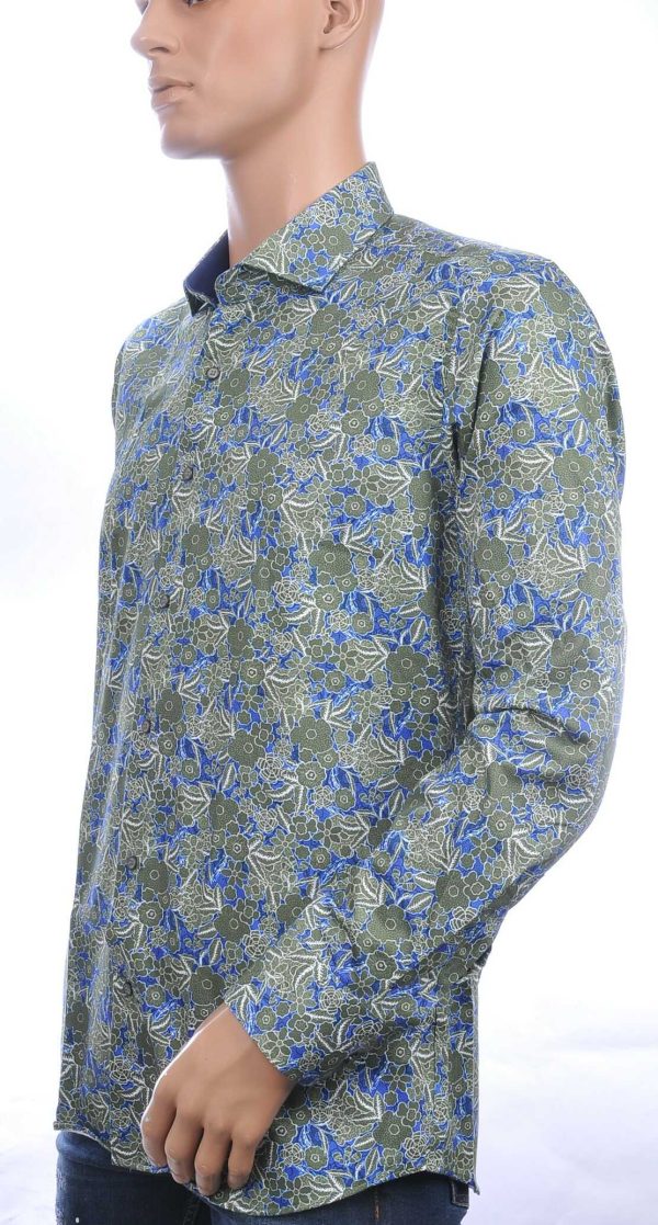 CARTER DAVIS Italiaanse slim fit allover bloemen dessin heren overhemd Khaki