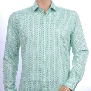 CORRINO Italiaanse slim fit allover bloemen dessin heren overhemd Groen