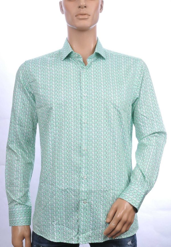 CORRINO Italiaanse slim fit allover bloemen dessin heren overhemd Groen