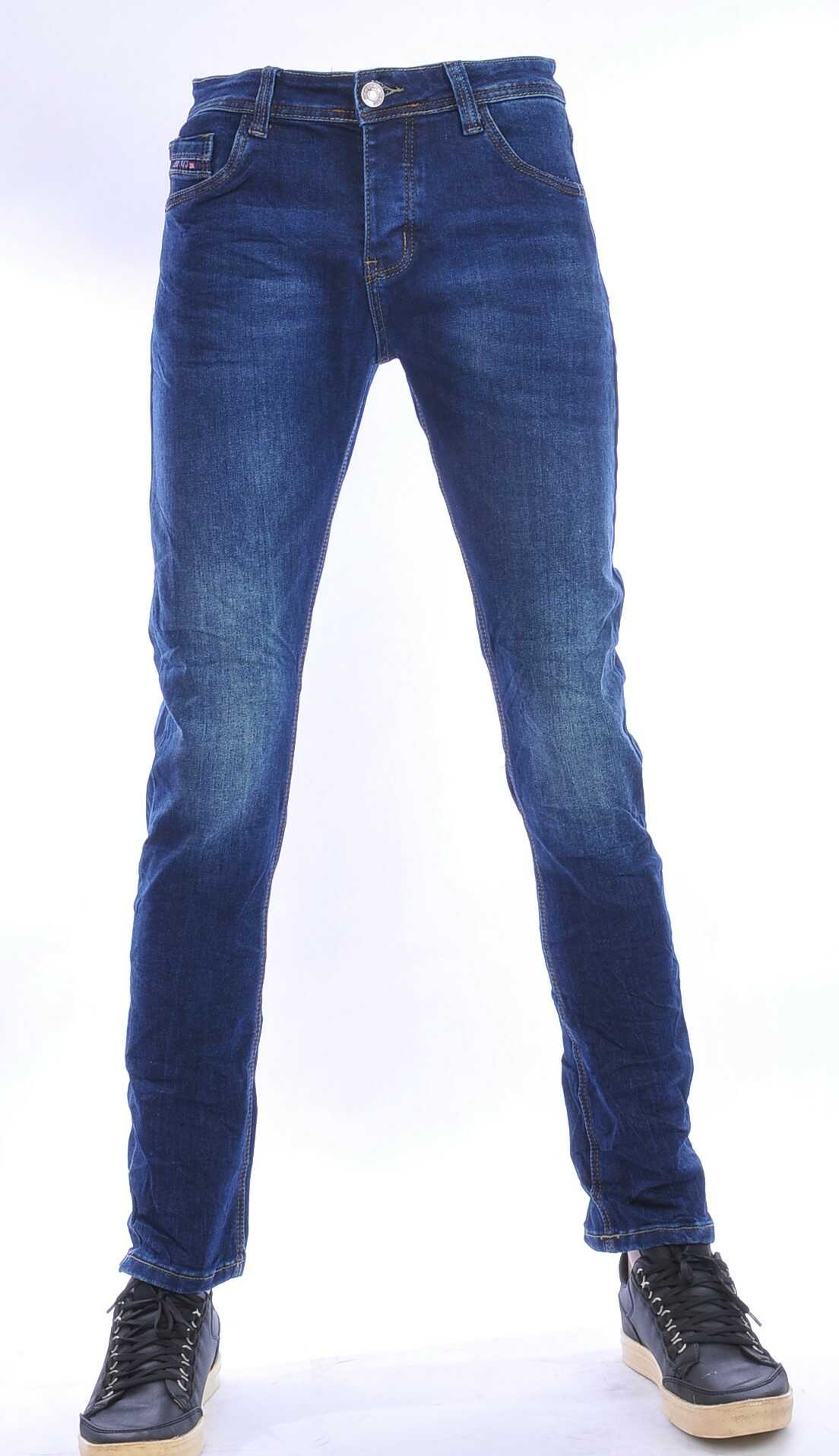 JAYLVIS regular fit stretch heren jeans met contrast kleur stiksels Blauw