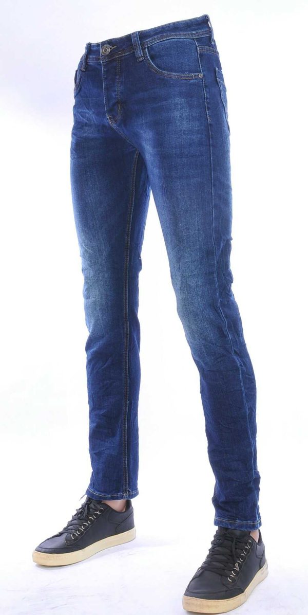 JAYLVIS regular fit stretch heren jeans met contrast kleur stiksels Blauw
