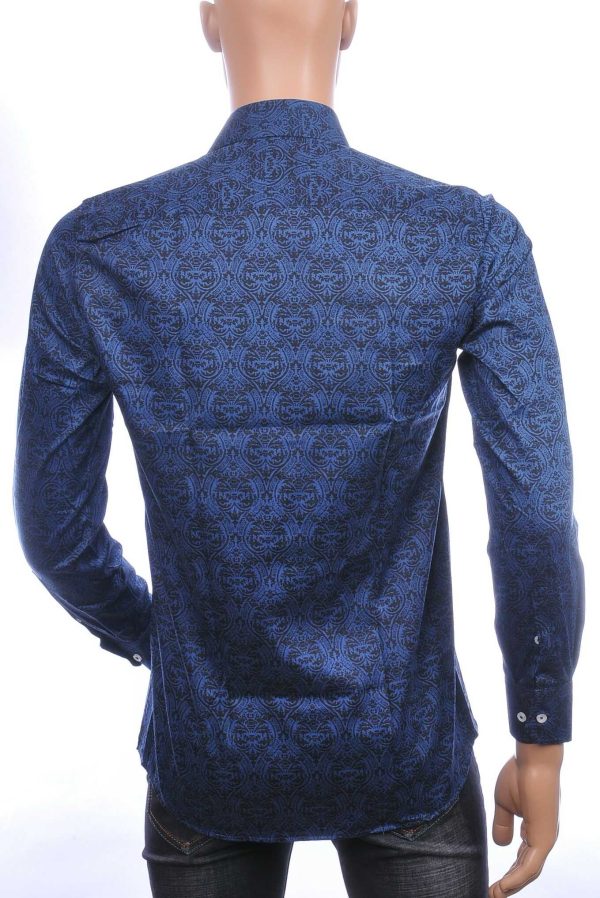 Corrino Italiaans getailleerd slim fit allover oosterse motieven dessin heren overhemd Navy