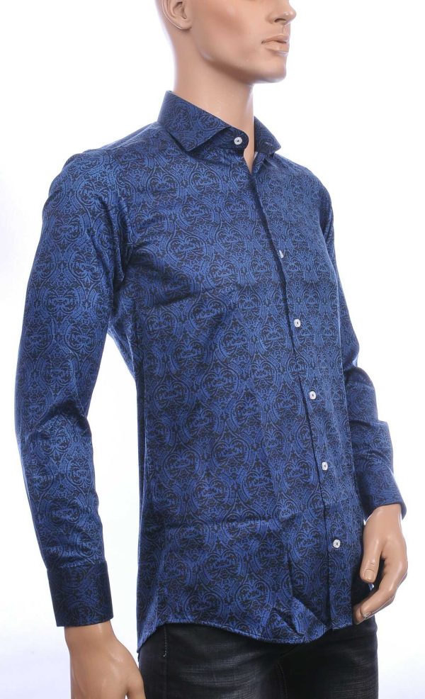 Corrino Italiaans getailleerd slim fit allover oosterse motieven dessin heren overhemd Navy
