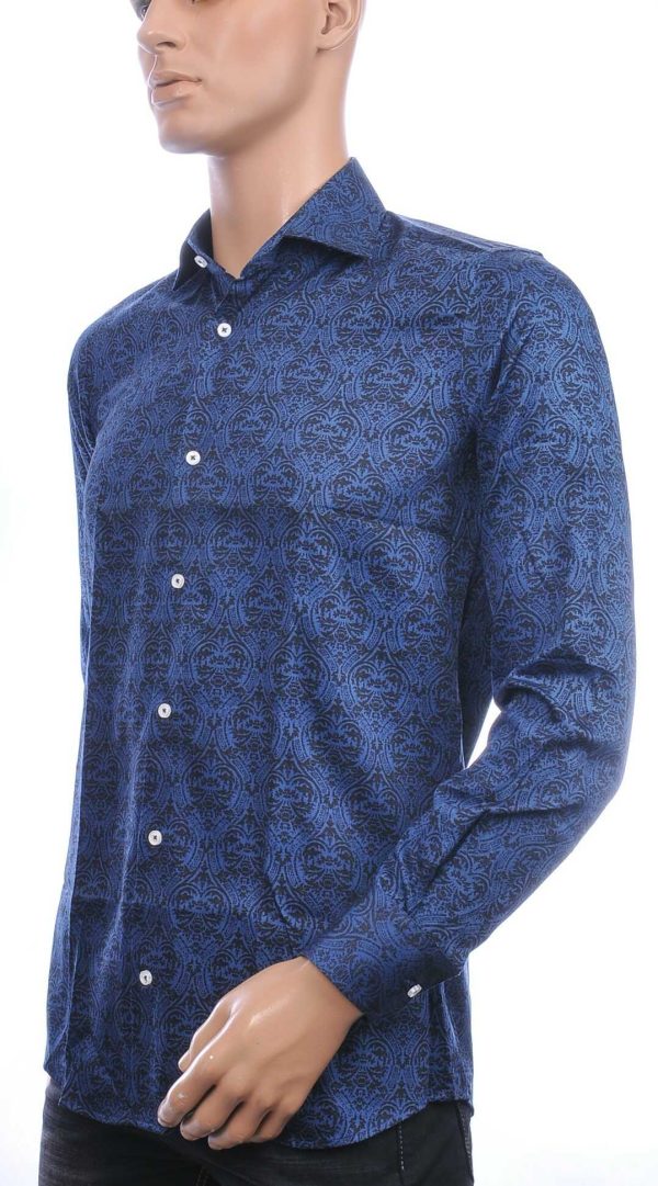 Corrino Italiaans getailleerd slim fit allover oosterse motieven dessin heren overhemd Navy