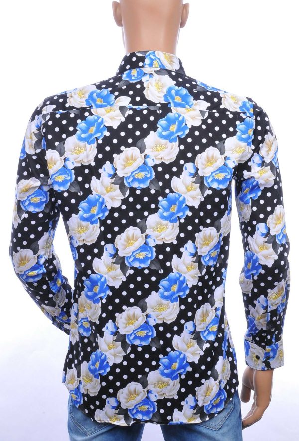 Corrino modern fit allover bloemen dessin heren overhemd Zwart