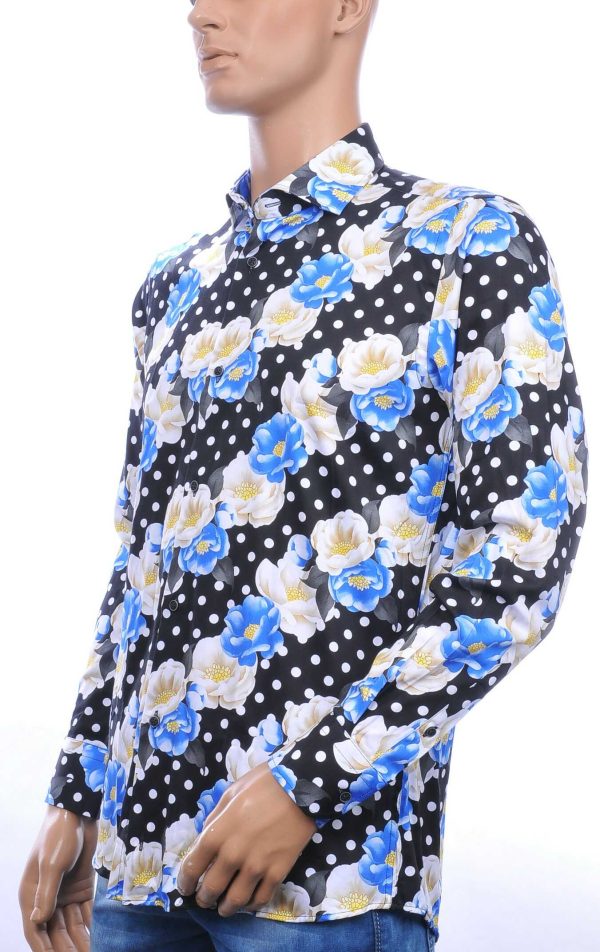 Corrino modern fit allover bloemen dessin heren overhemd Zwart