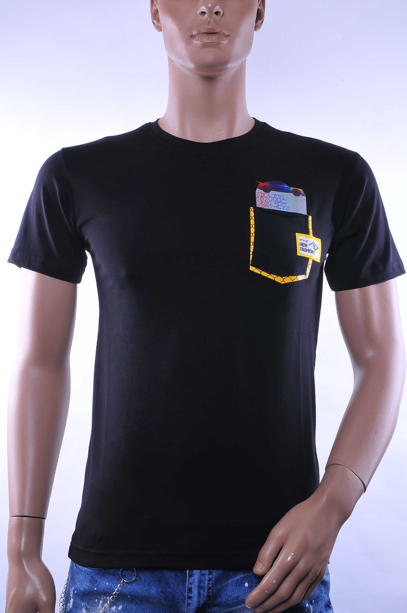 D&A trendy ronde hals heren T-Shirt met sier borstzak Zwart