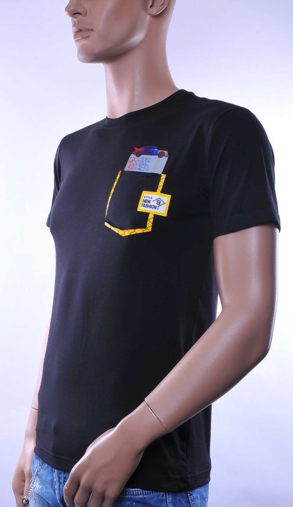 D&A trendy ronde hals heren T-Shirt met sier borstzak Zwart