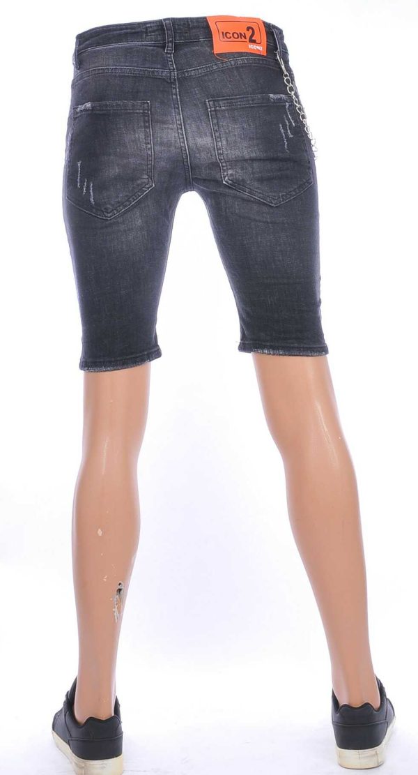 ICON2 hippie gescheurde slim fit heren korte spijkerbroek met verfvlekjes Zwart