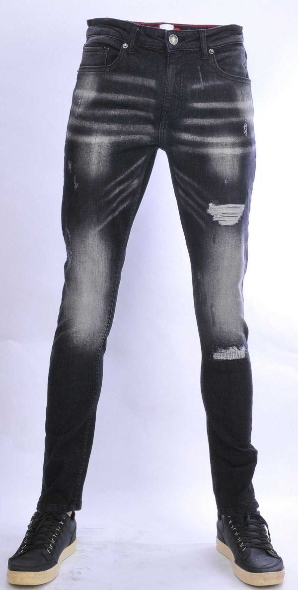 JEEL hippie gescheurde gewassen slim fit stretch heren jeans Zwart