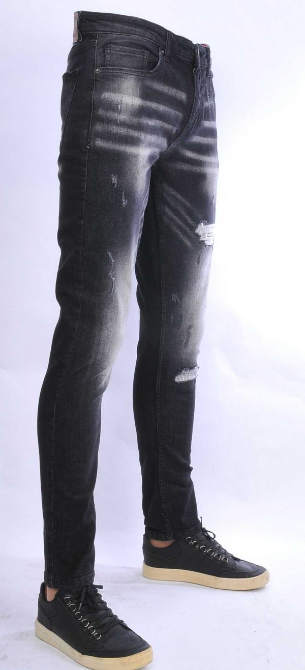 JEEL hippie gescheurde gewassen slim fit stretch heren jeans Zwart