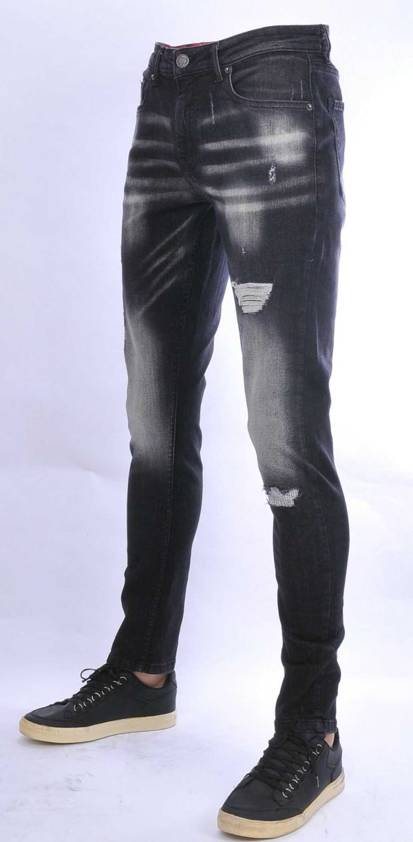 JEEL hippie gescheurde gewassen slim fit stretch heren jeans Zwart