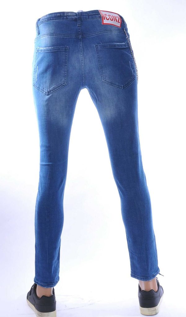 ICON2 hippie gescheurde slim fit stretch heren jeans met verfspatten Blauw