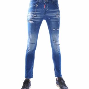 ICON2 slim fit heren jeans met scheuren blauw stretch denim