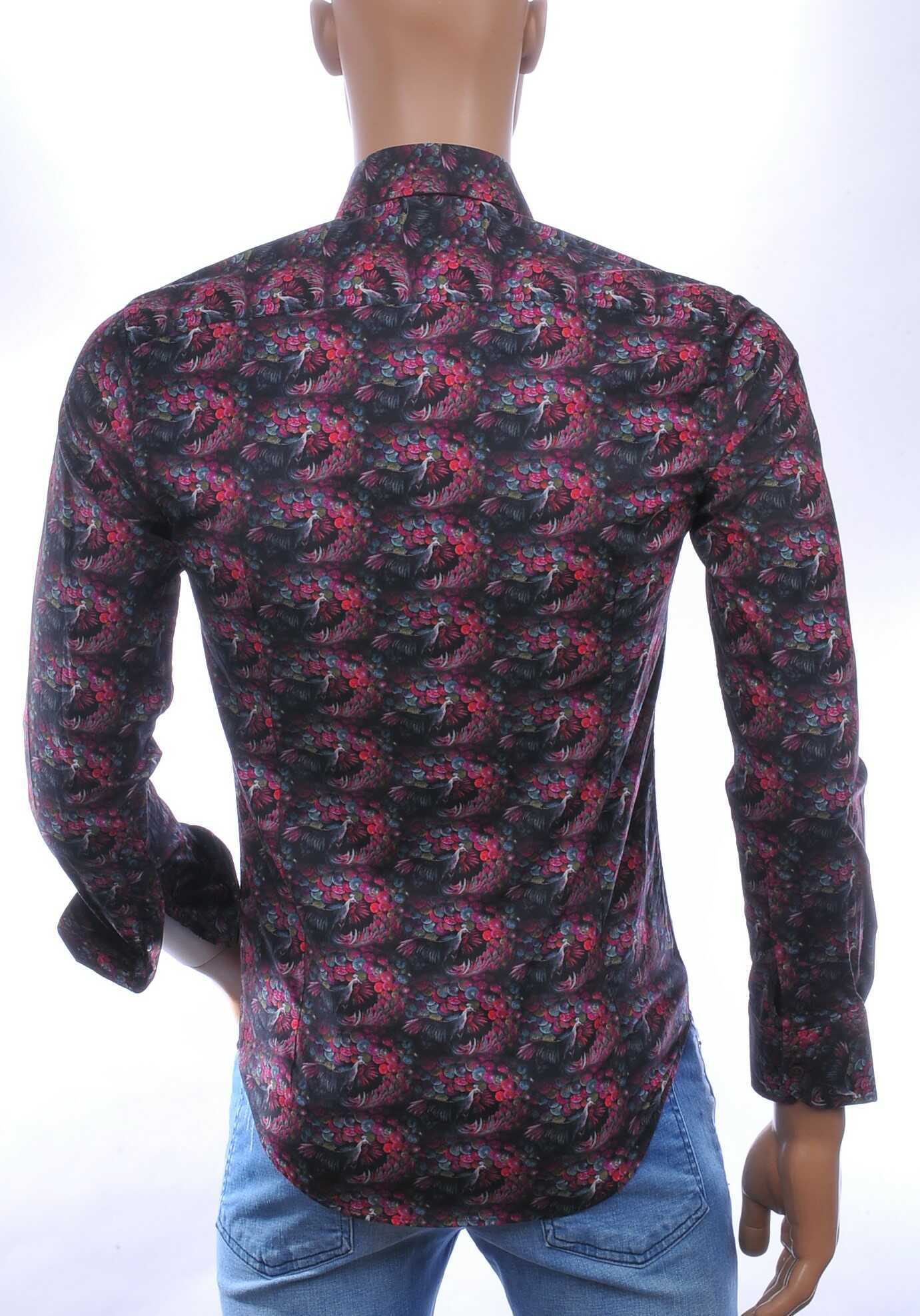 CORRINO Italiaans Slim Fit Heren Overhemd met Allover Pauwen Print – Bordeaux