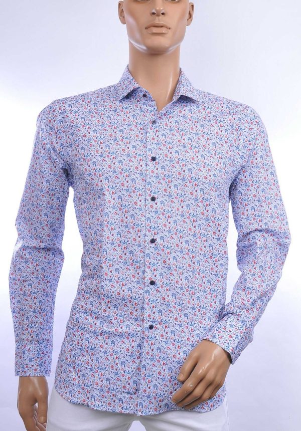 CORRINO trendy allover bloemen dessin slim fit heren overhemd Blauw