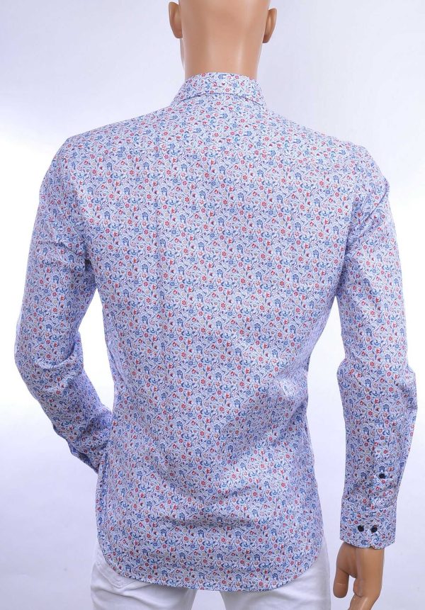 CORRINO trendy allover bloemen dessin slim fit heren overhemd Blauw