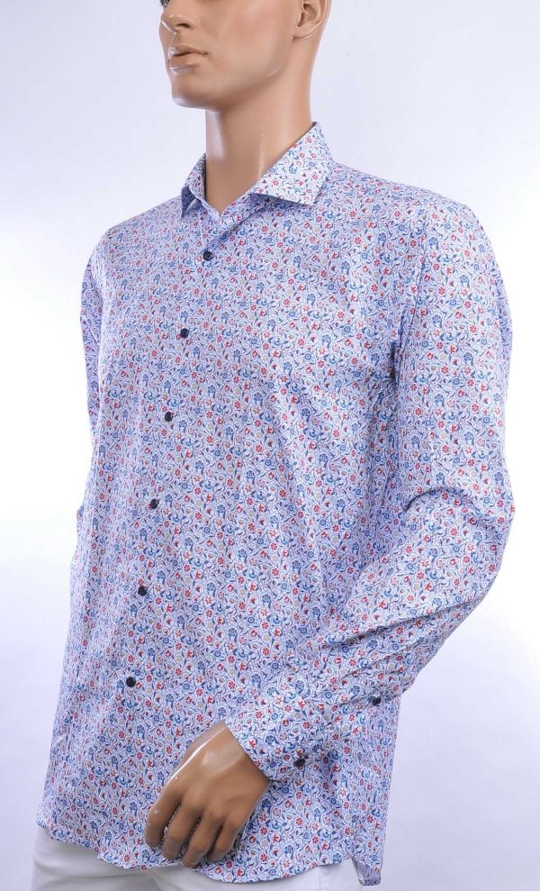 CORRINO trendy allover bloemen dessin slim fit heren overhemd Blauw
