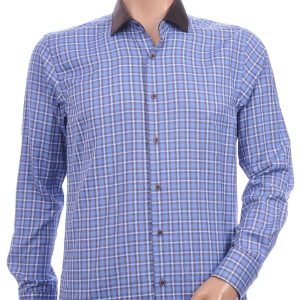 CORRINO trendy slim fit geruite heren overhemd Blauw