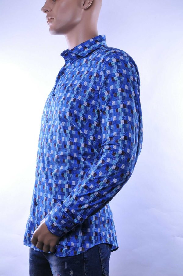 Corrino modern fit allover kleurrijk blokjes dessin heren overhemd Blauw