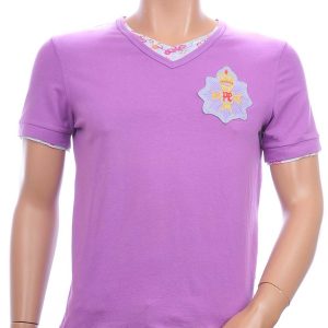 PRIMO EMPORO trendy v-hals heren T-shirt met kruis badge Lila