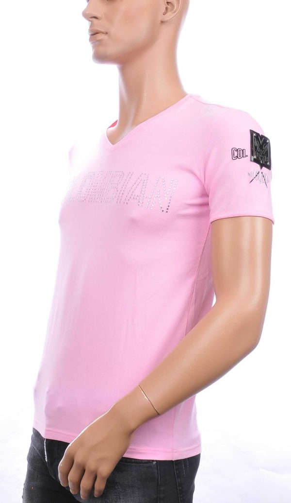 PU-PHAP'OLO trendy COLOMBIAN v-hals heren T-shirt met steentjes Roze