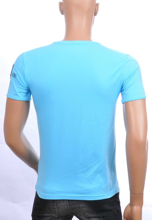PU-PHAP'OLO trendy COLOMBIAN v-hals heren T-shirt met steentjes Turquoise