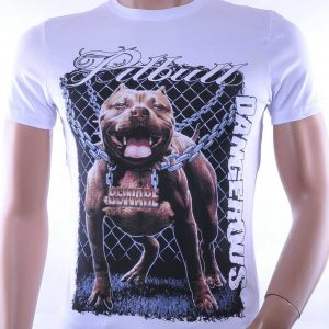 Club Ju ronde hals Dangerous Pitbull print T-Shirt Wit