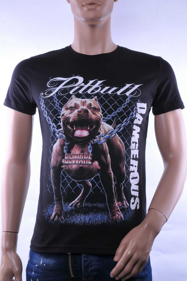Club Ju ronde hals Dangerous Pitbull print T-Shirt Zwart