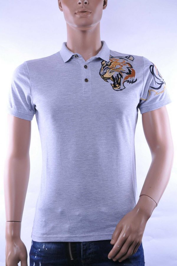 Les Designers Lacoste VERSACE HUGO BOSS Polo T-Shirt met geborduurde tijgerkop Grijs