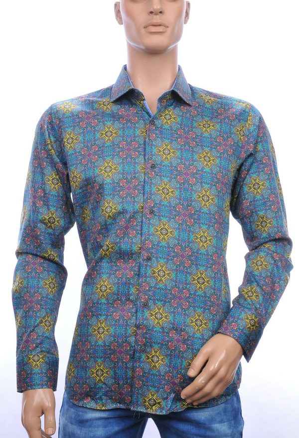 Corrino trendy slim fit allover authentiek motieven dessin heren overhemd Groen