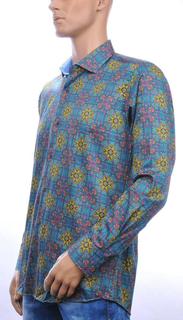 Corrino trendy slim fit allover authentiek motieven dessin heren overhemd Groen