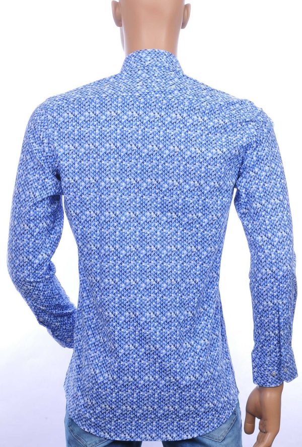 Corrino trendy slim fit allover geometrisch motieven dessin heren overhemd Blauw