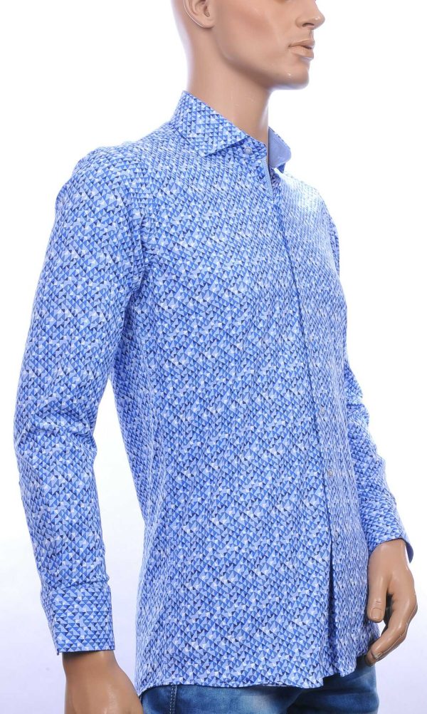 Corrino trendy slim fit allover geometrisch motieven dessin heren overhemd Blauw