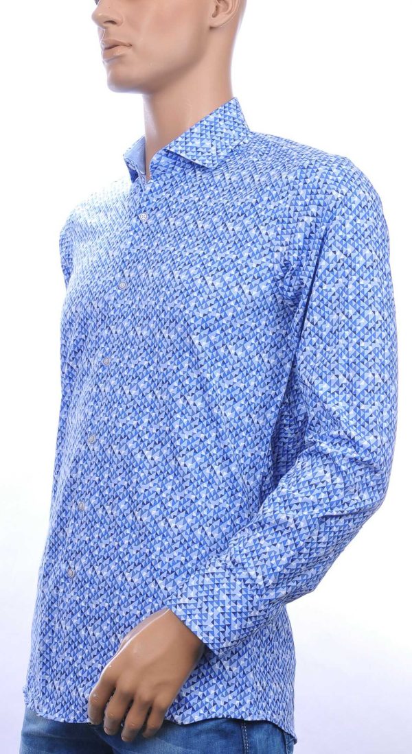 Corrino trendy slim fit allover geometrisch motieven dessin heren overhemd Blauw