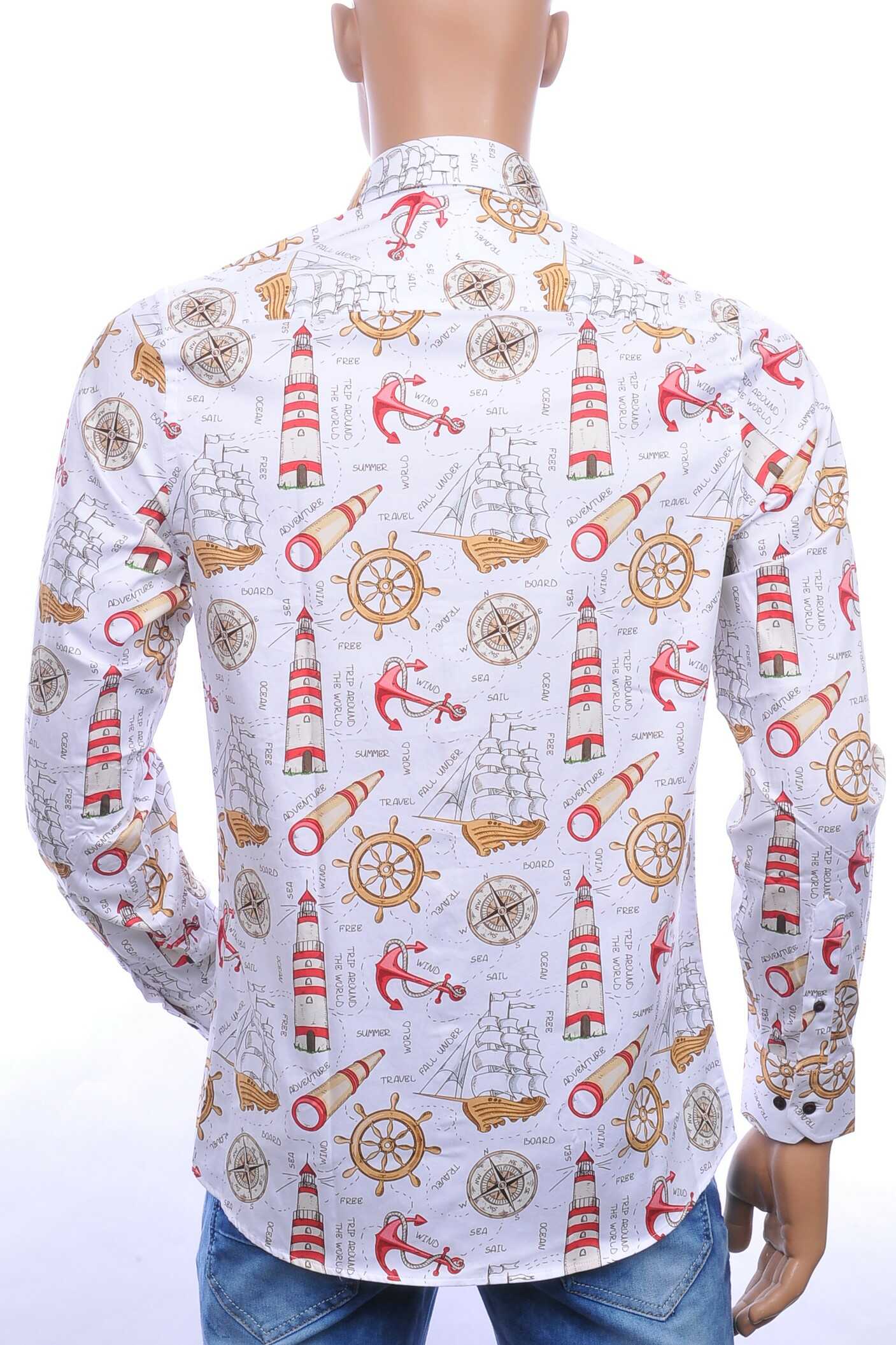 Corrino Italiaanse getailleerd slim fit allover marine attributen motieven dessin heren overhemd Wit