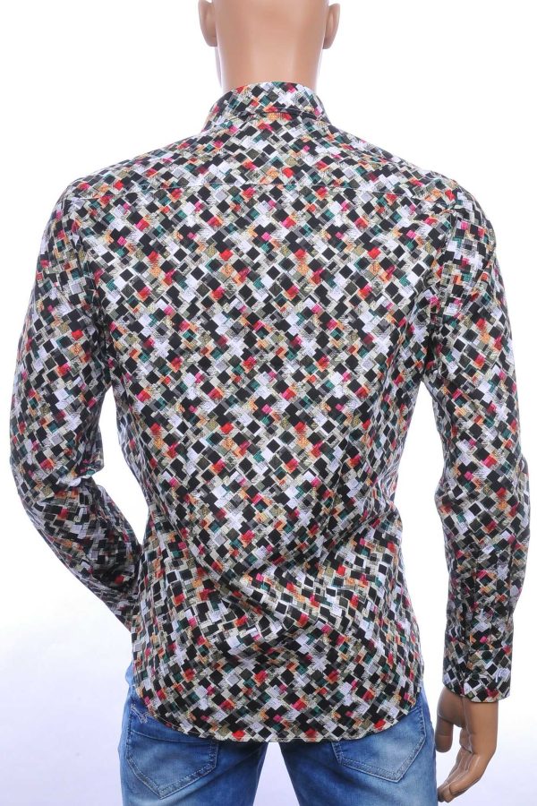 CORRINO trendy allover vierkantjes motieven dessin Italiaanse overhemd Zwart