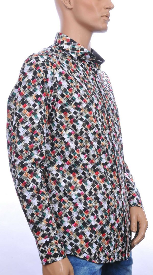 CORRINO trendy allover vierkantjes motieven dessin Italiaanse overhemd Zwart