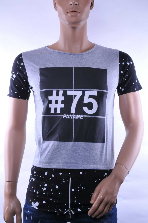 David & Gerenzo trendy slim fit heren lang T-Shirt met print Grijs