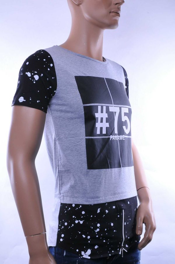 David & Gerenzo trendy slim fit heren lang T-Shirt met print Grijs